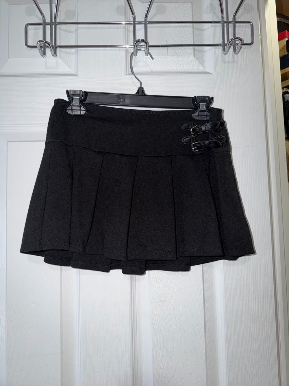Windsor Black Pleated Mini Skirt with Buckle Detail
